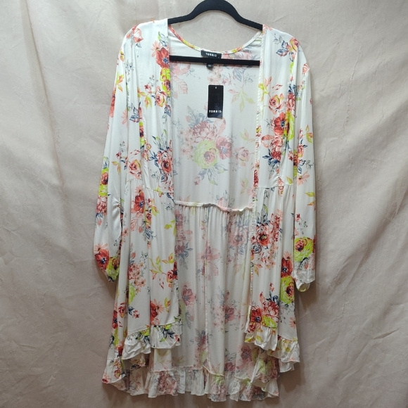 torrid Tops - Torrid Floral Long Sleeve Top - White and Multicolor